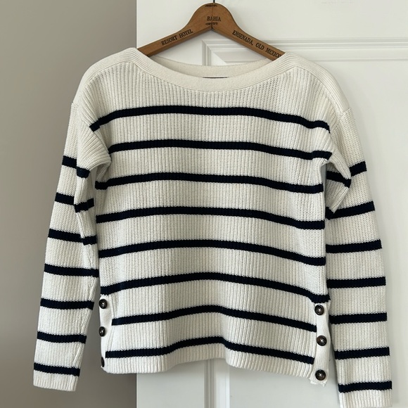 Marled Reunited Clothing Ribbed Oversize Striped Sweater w Side Button Detail - Picture 1 of 9